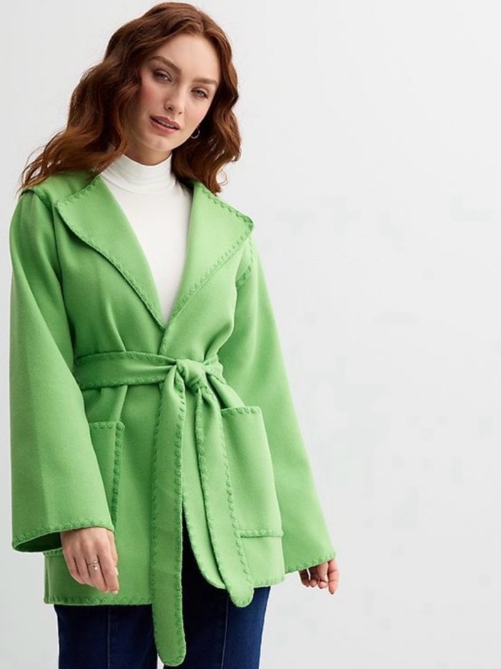 Draper Lime Green Blanket Stitch Belted Heavy Felt Jacket Coat